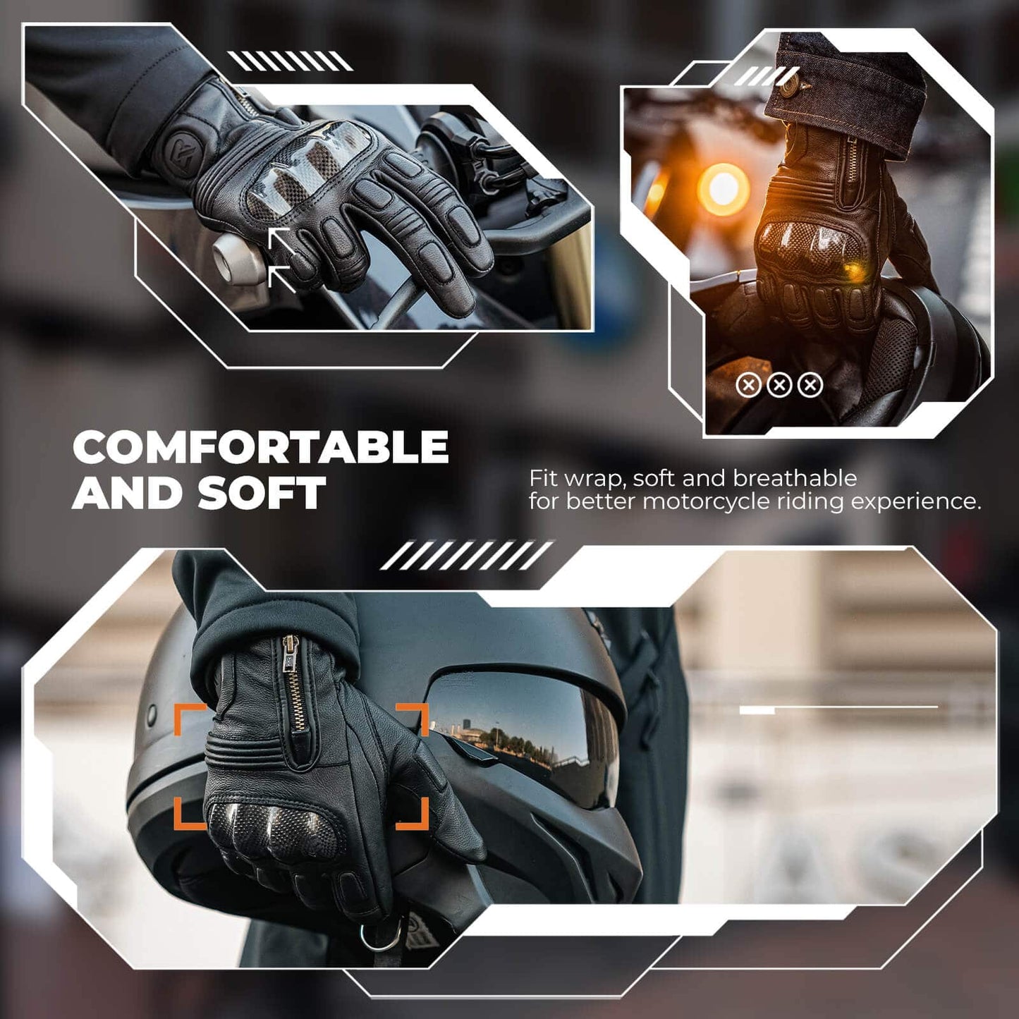 ROCKBROS Motorcycle Gloves Touchscreen Leather Full Finger Gloves Breathable