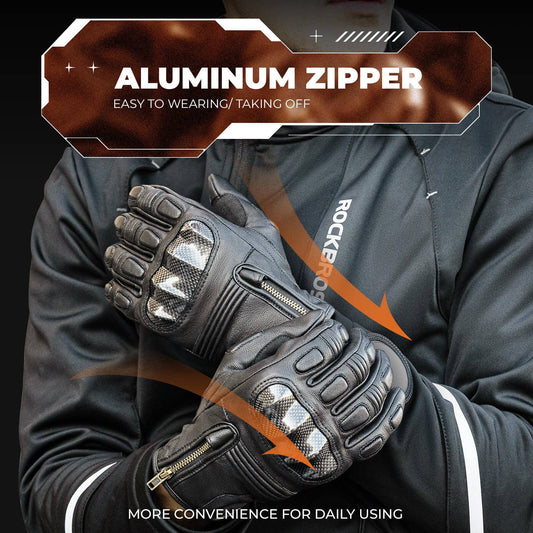 ROCKBROS Motorcycle Gloves Touchscreen Leather Full Finger Gloves Breathable