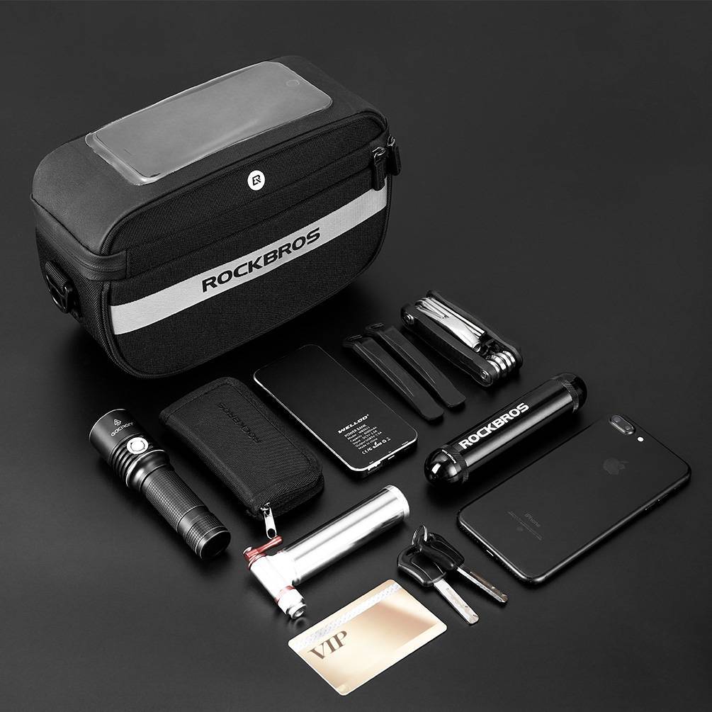 ROCKBROS Multifunctional Bicycle Handlebar Bag with PVC Touchscreen and Shoulder Strap