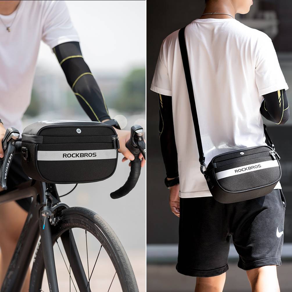 ROCKBROS Multifunctional Bicycle Handlebar Bag with PVC Touchscreen and Shoulder Strap