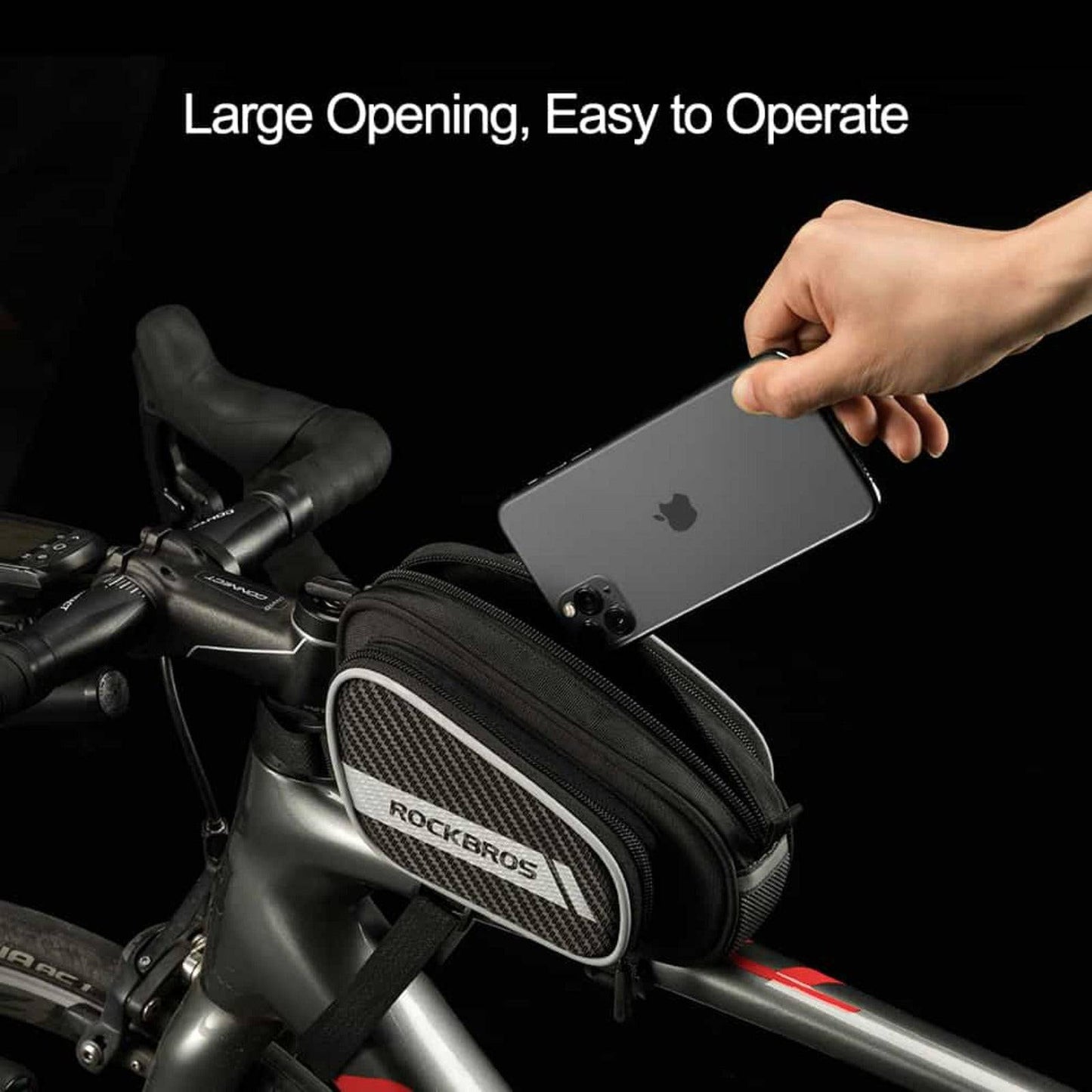 ROCKBROS poki fyrir efri rör með endurskinsmyndum og tveimur hliðarvösum, 1,8 lítrar