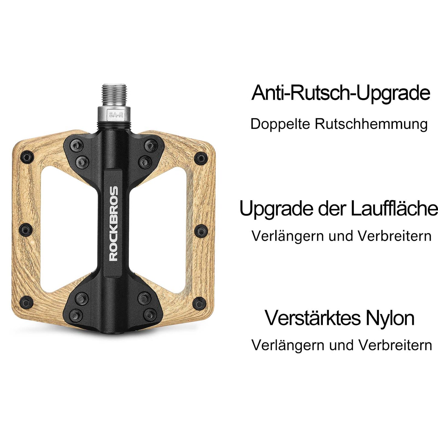 ROCKBROS CNC Aluminum Flat Pedals with 3 Sealed Bearings, Wood Color