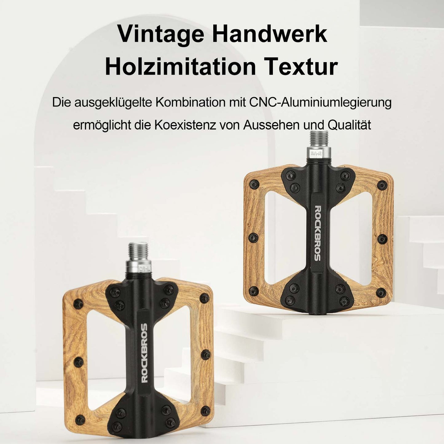 ROCKBROS CNC Aluminum Flat Pedals with 3 Sealed Bearings, Wood Color