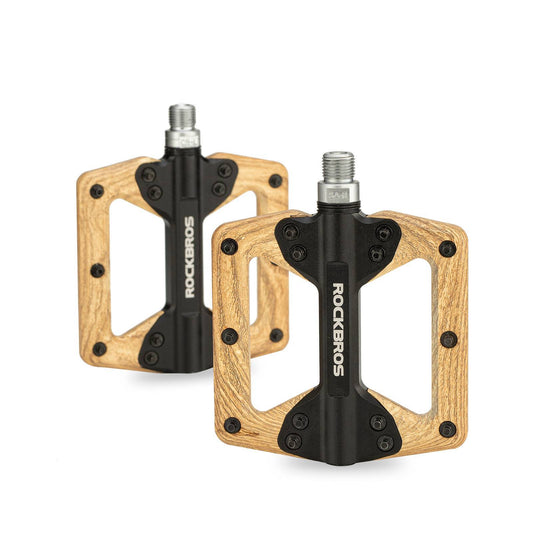 ROCKBROS CNC Aluminum Flat Pedals with 3 Sealed Bearings, Wood Color