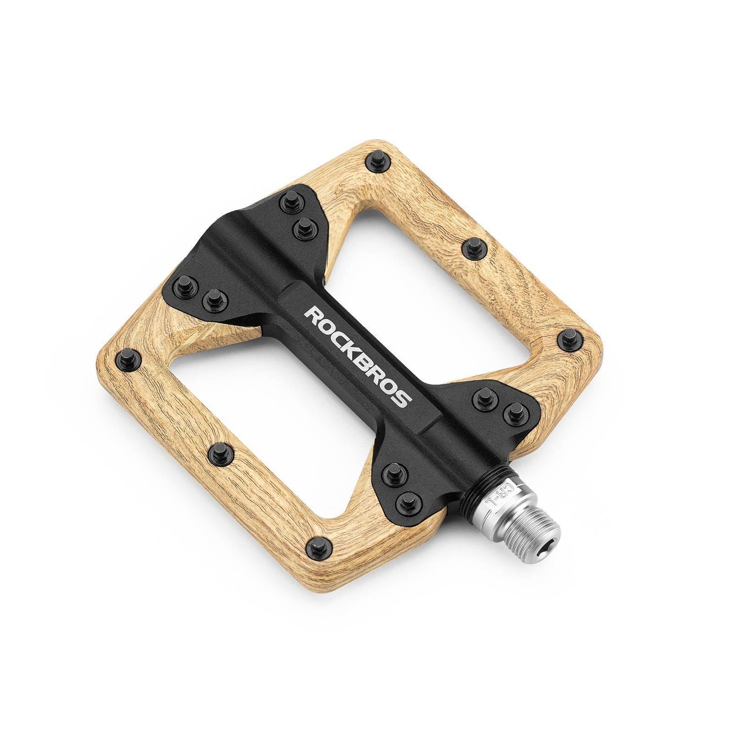 ROCKBROS CNC Aluminum Flat Pedals with 3 Sealed Bearings, Wood Color