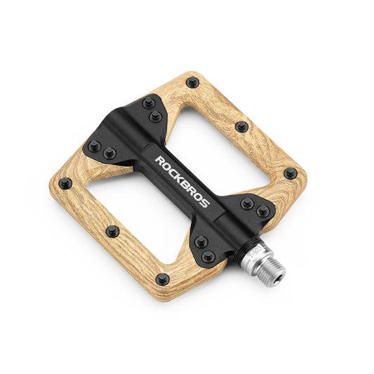 ROCKBROS CNC Aluminum Flat Pedals with 3 Sealed Bearings, Wood Color