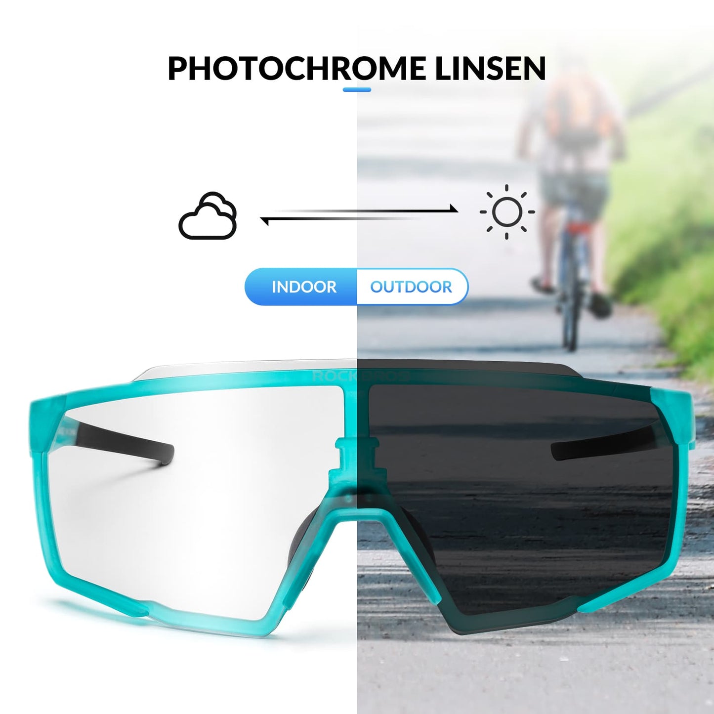 ROCKBROS Photochrome Brille HD Fahrradbrille für Outdoor-Aktivitäten Blau