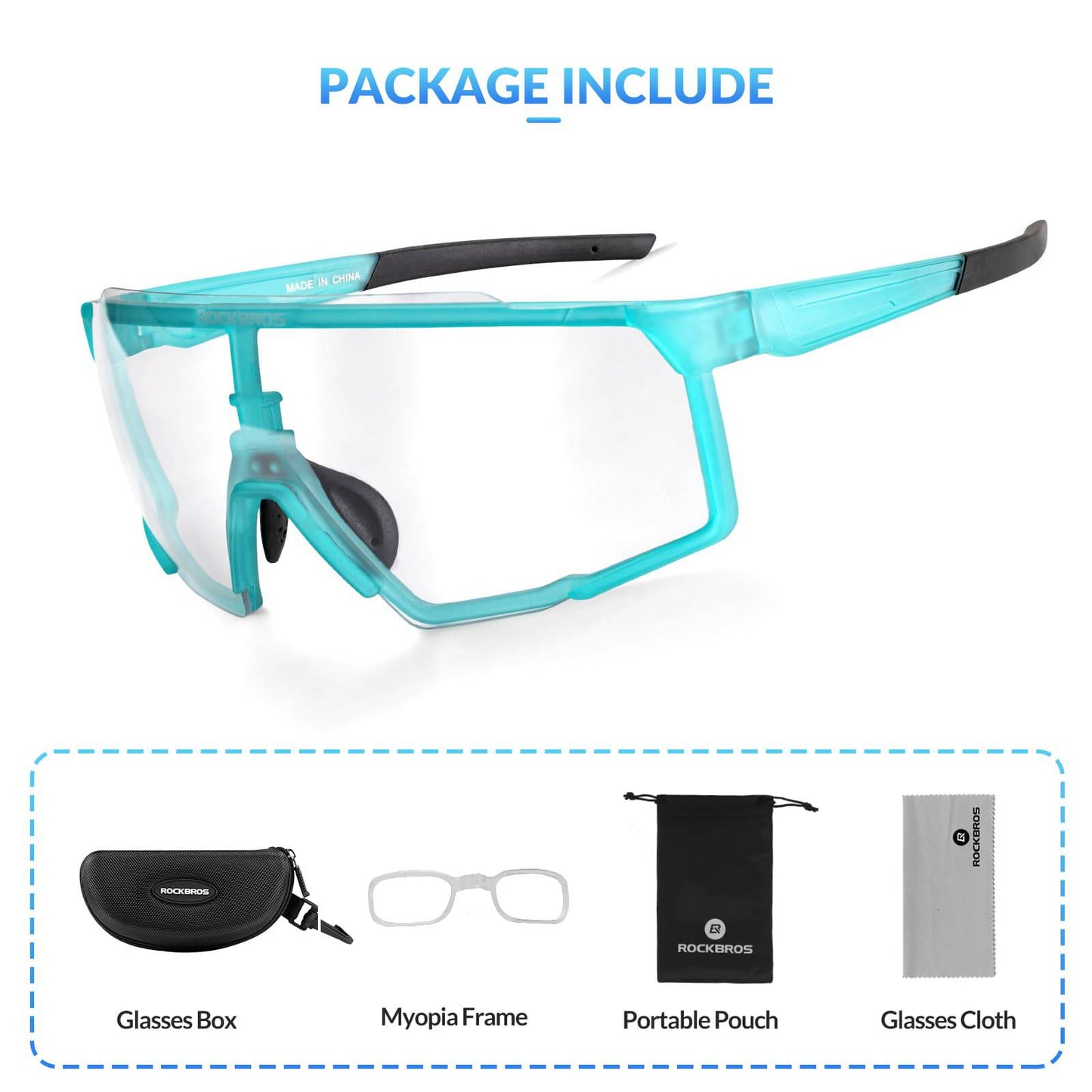 ROCKBROS Photochrome Brille HD Fahrradbrille für Outdoor-Aktivitäten Blau