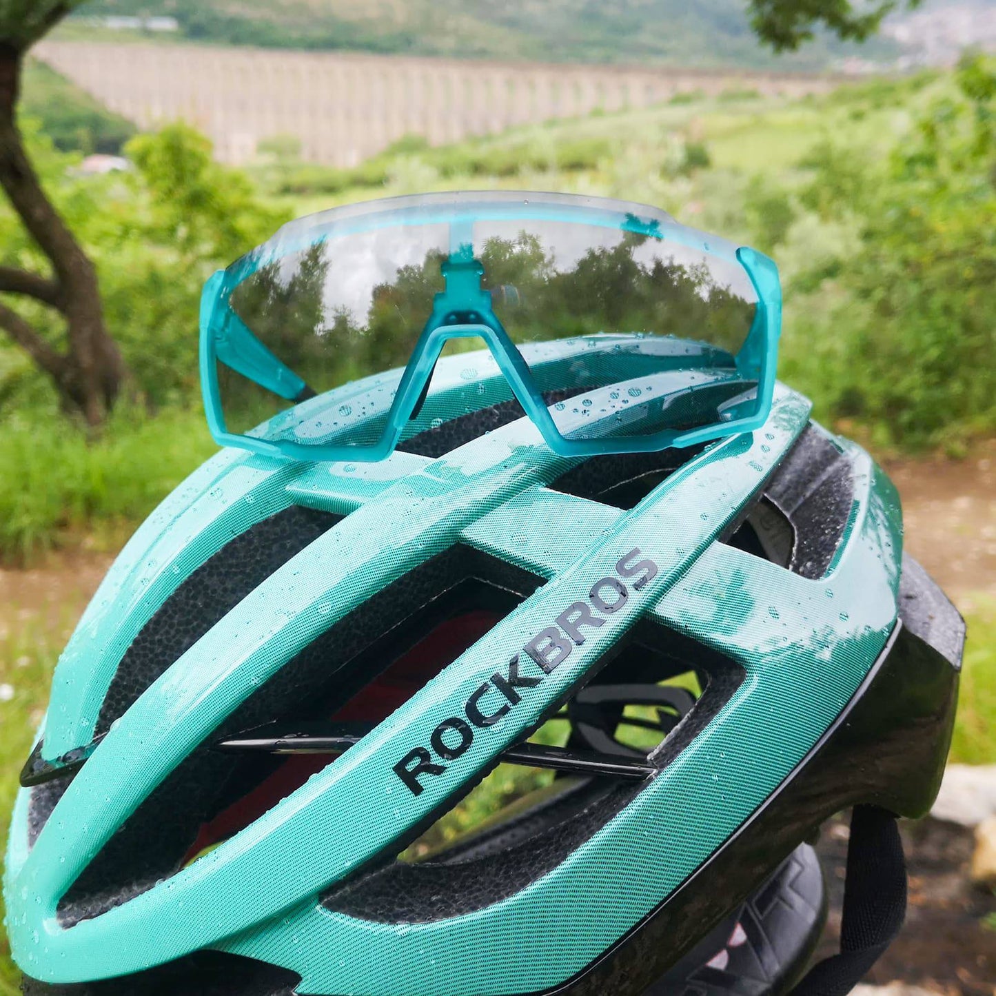 ROCKBROS Photochrome Brille HD Fahrradbrille für Outdoor-Aktivitäten Blau