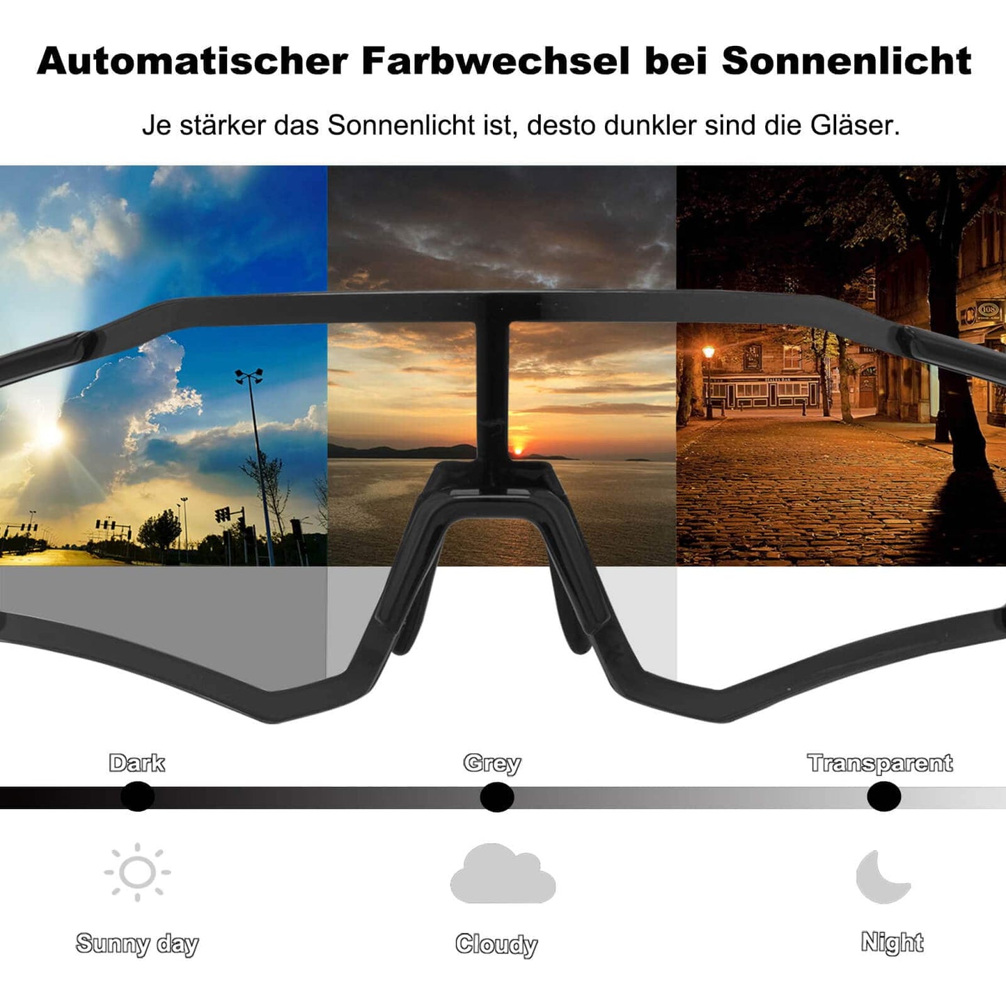 ROCKBROS Photochrome Radsport Brille mit UV400 Schutz