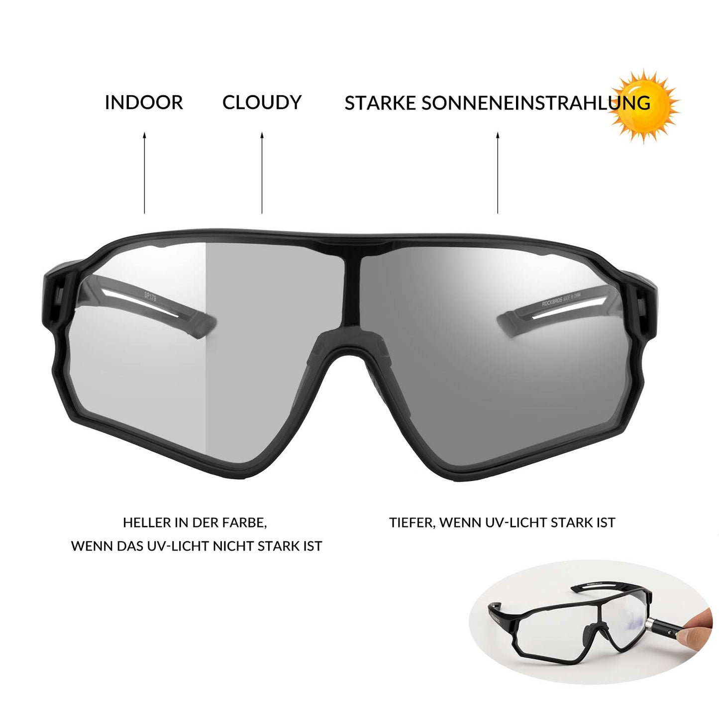 ROCKBROS Photochrome Sonnenbrille Fahrradbrille UV400-Schutz Unisex