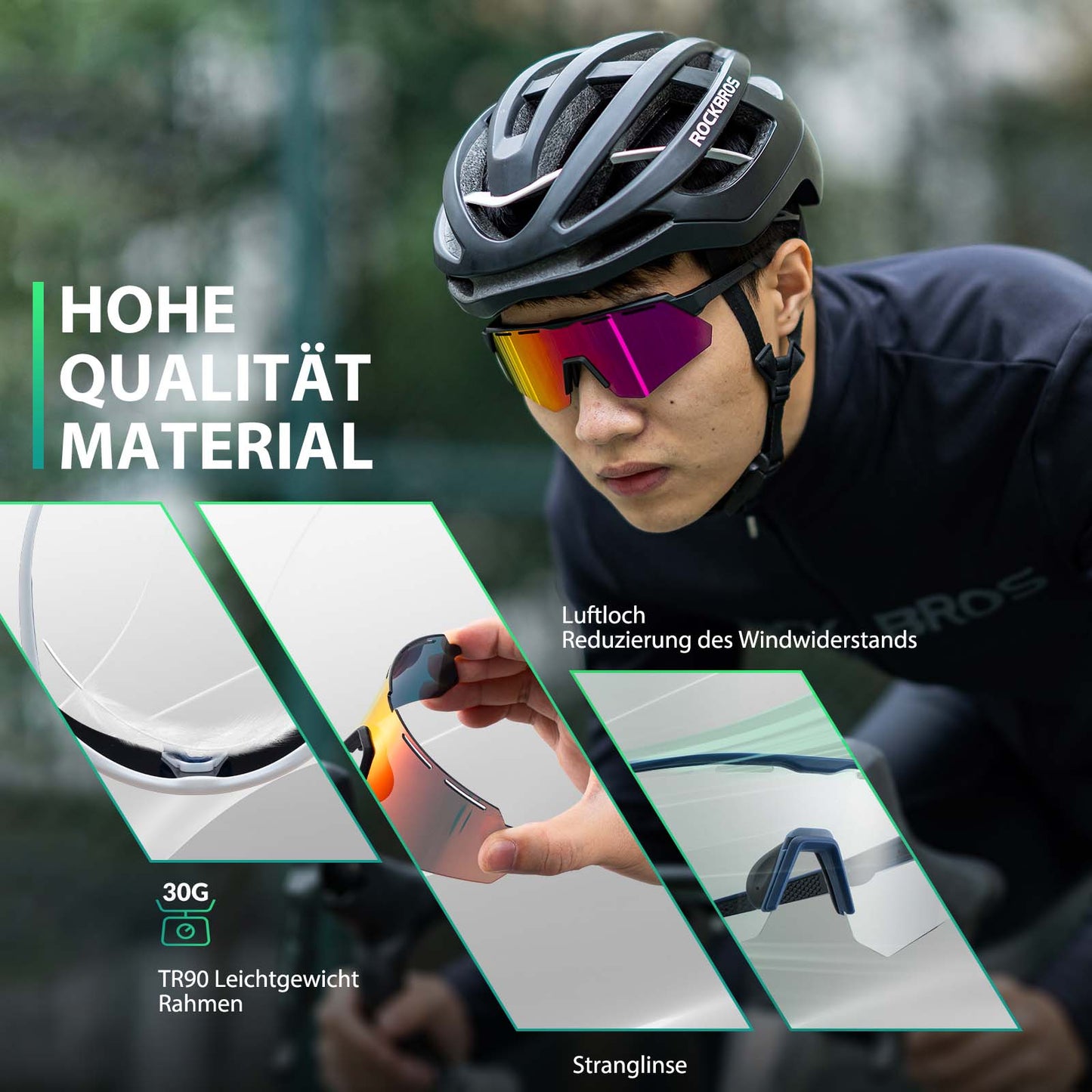 ROCKBROS Polarized cycling glasses with 4 interchangeable lenses