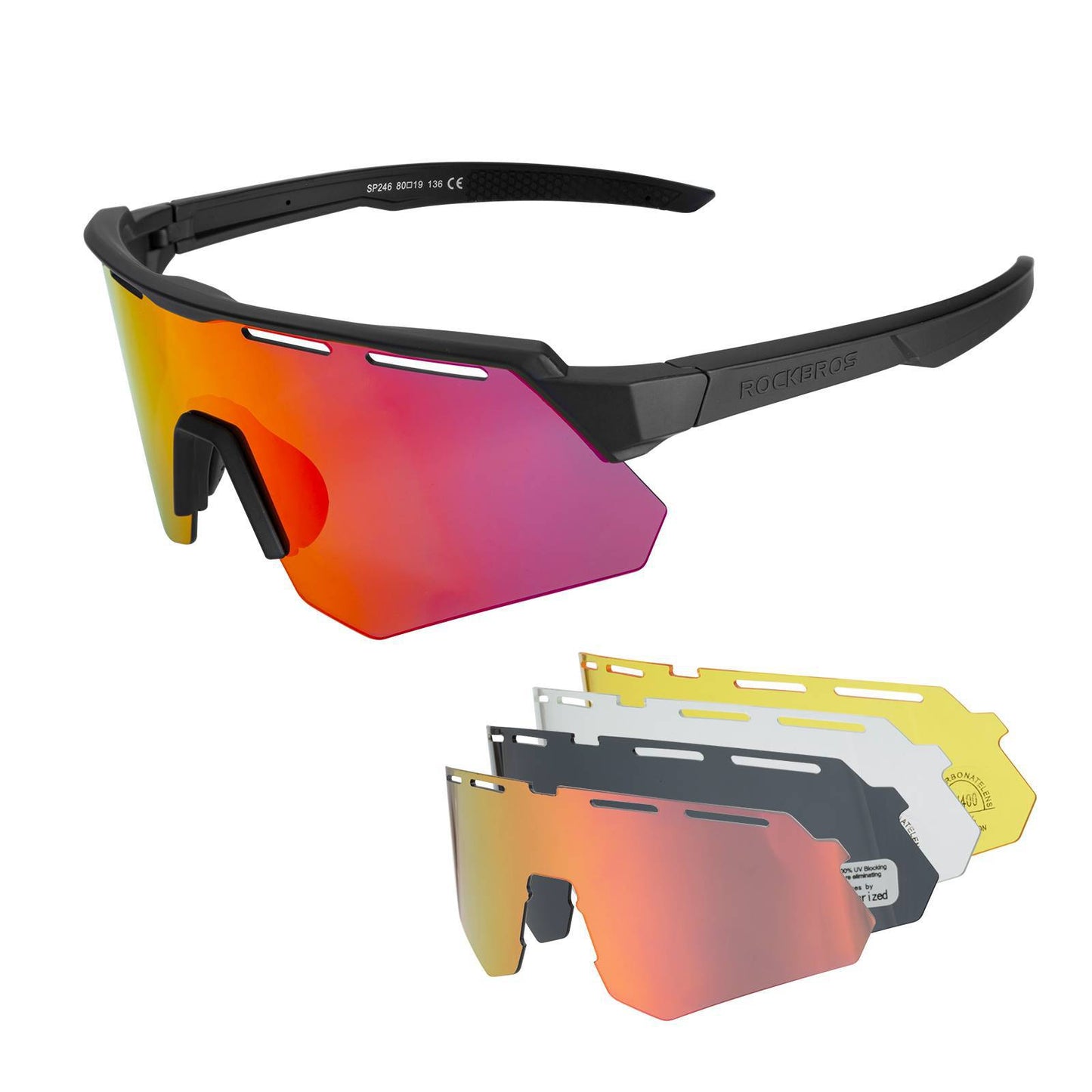 ROCKBROS Polarized cycling glasses with 4 interchangeable lenses
