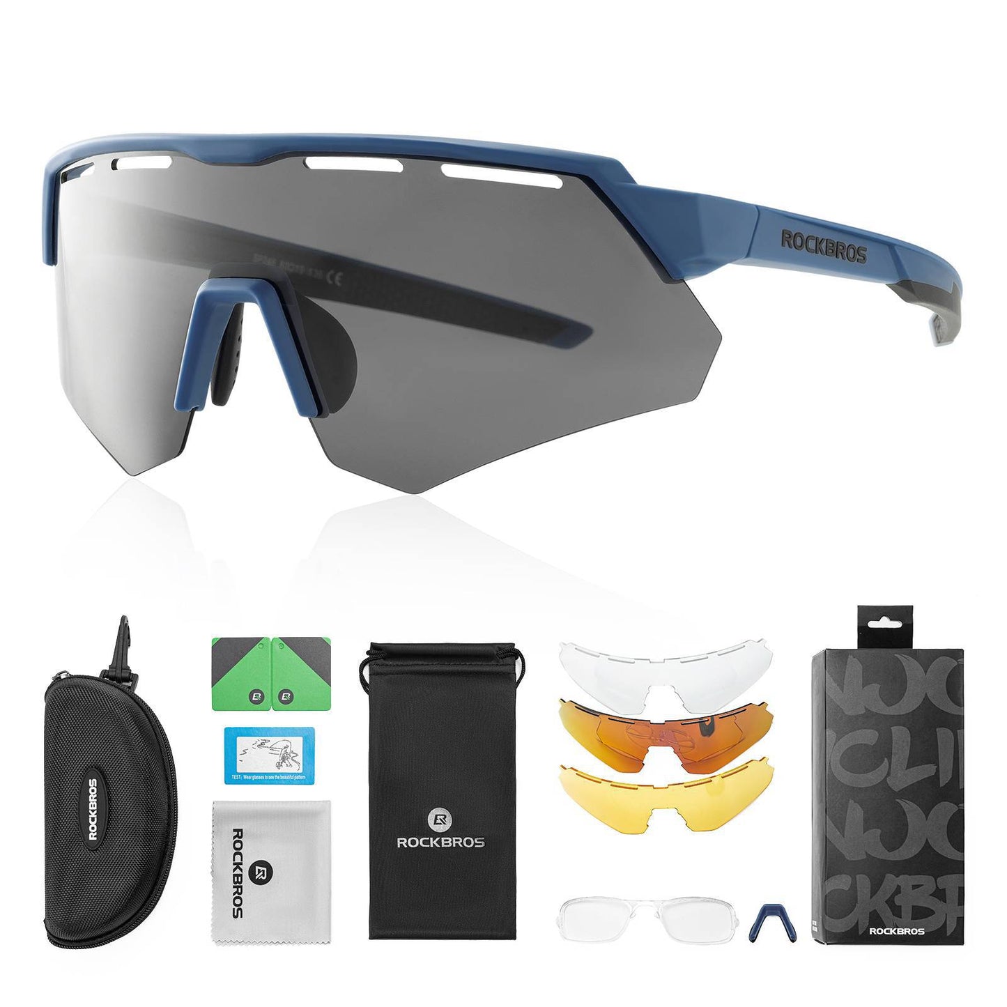 ROCKBROS Polarized cycling glasses with 4 interchangeable lenses
