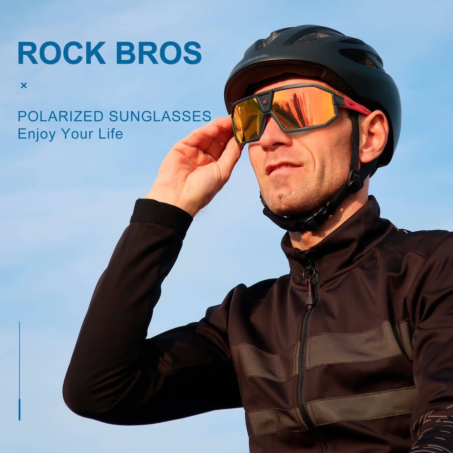 ROCKBROS Polarized Sunglasses Cycling Glasses Unisex Black-Red