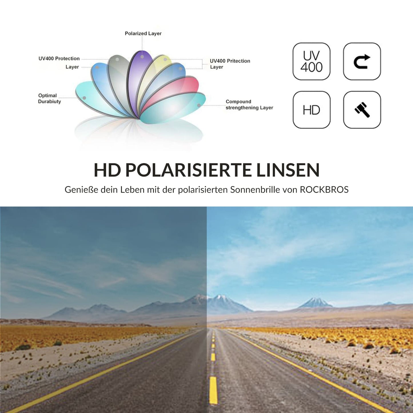 ROCKBROS Polarized Sunglasses Cycling Glasses Unisex Black-Red