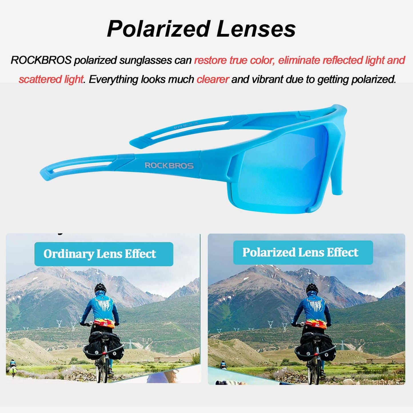 ROCKBROS sólgleraugu með skautun og UV400 vörn, ljósblá, unisex