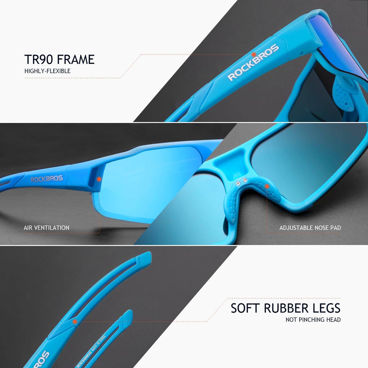 ROCKBROS sólgleraugu með skautun og UV400 vörn, ljósblá, unisex