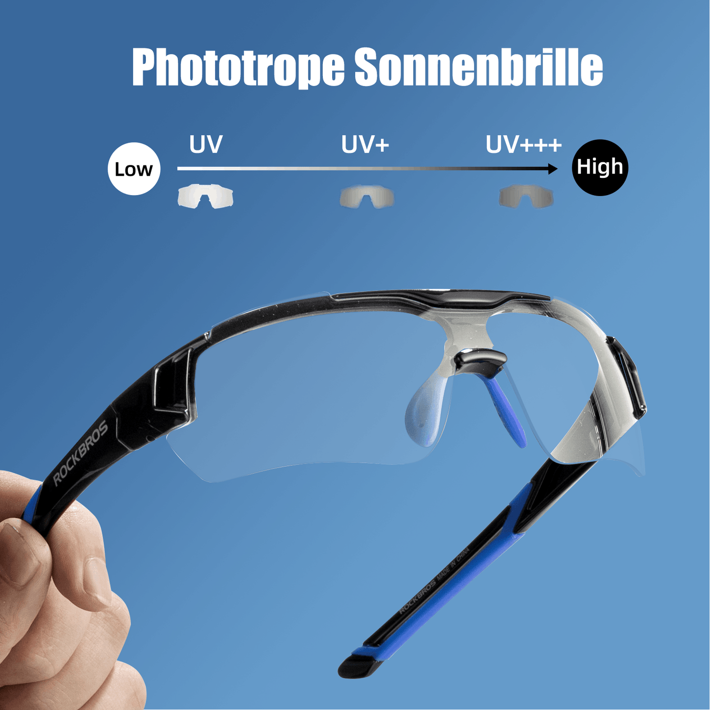 ROCKBROS hjólagleraugu sólgleraugu hálframma ljóskróm gleraugu