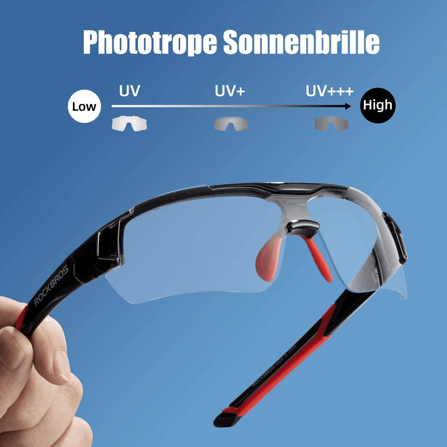 ROCKBROS hjólagleraugu sólgleraugu hálframma ljóskróm gleraugu