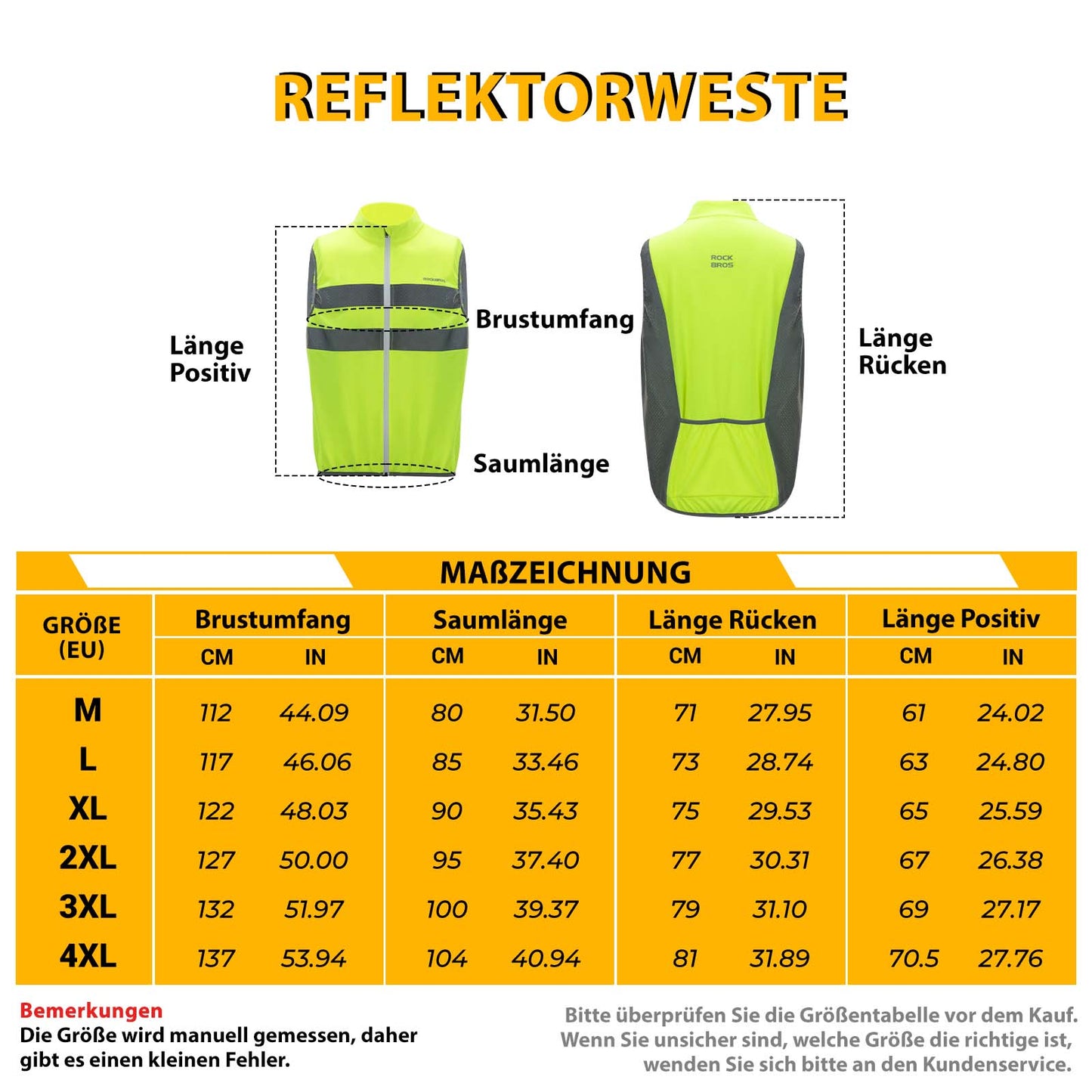 ROCKBROS Endurskinsvesti Öryggisvesti Flúrgrænt 