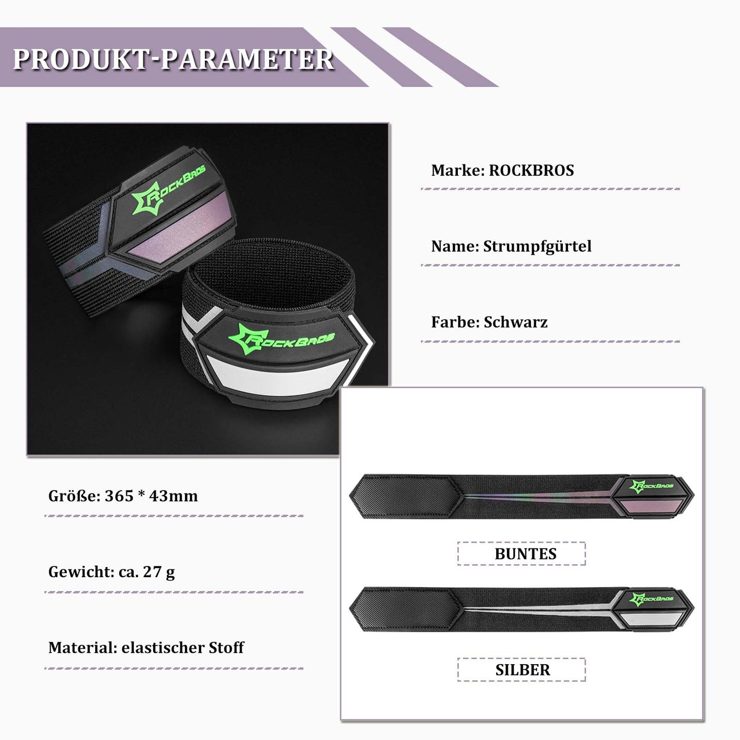 ROCKBROS Reflektorbänder Hosenband mit Klettverschluss 1 Paar Schwarz