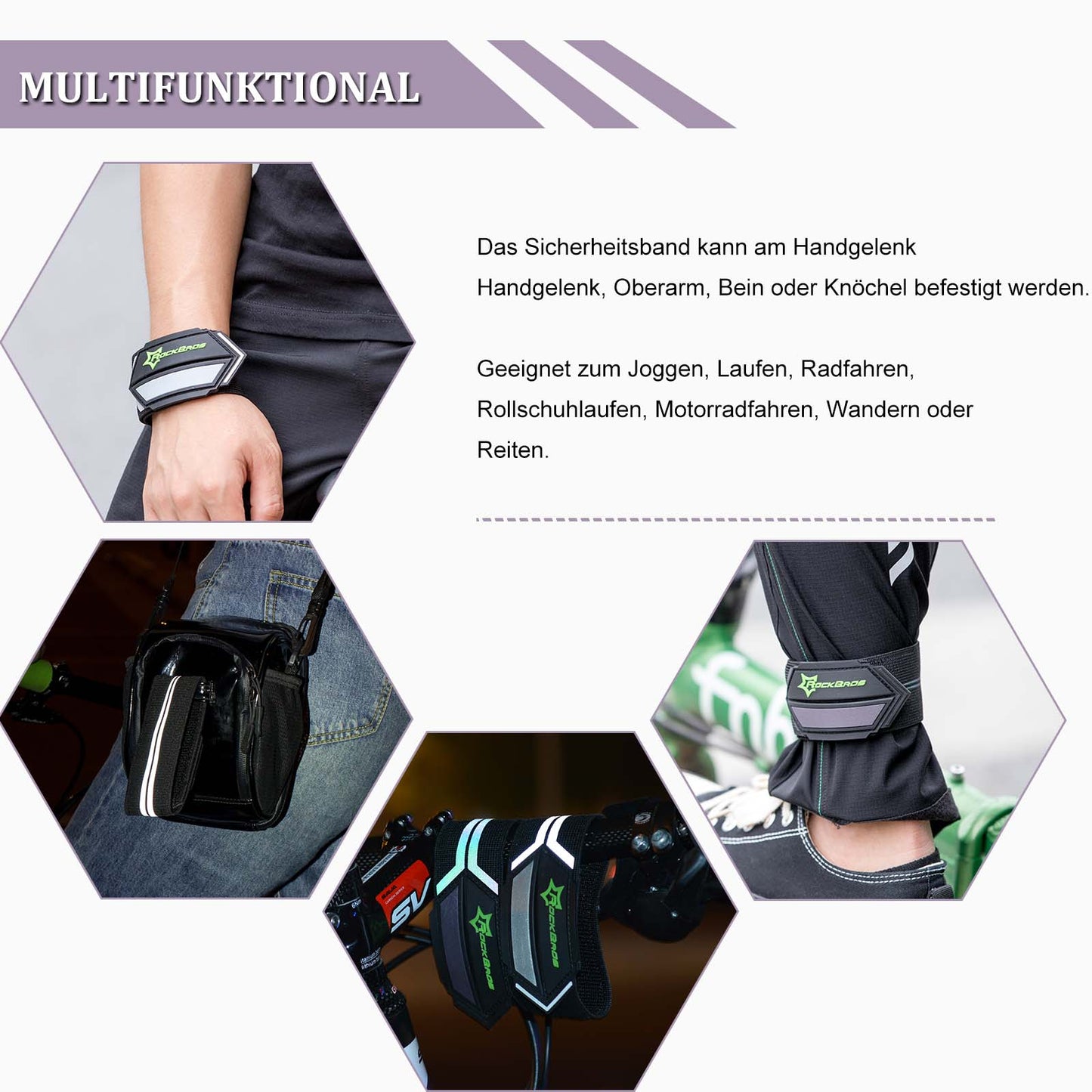 ROCKBROS Reflektorbänder Hosenband mit Klettverschluss 1 Paar Schwarz