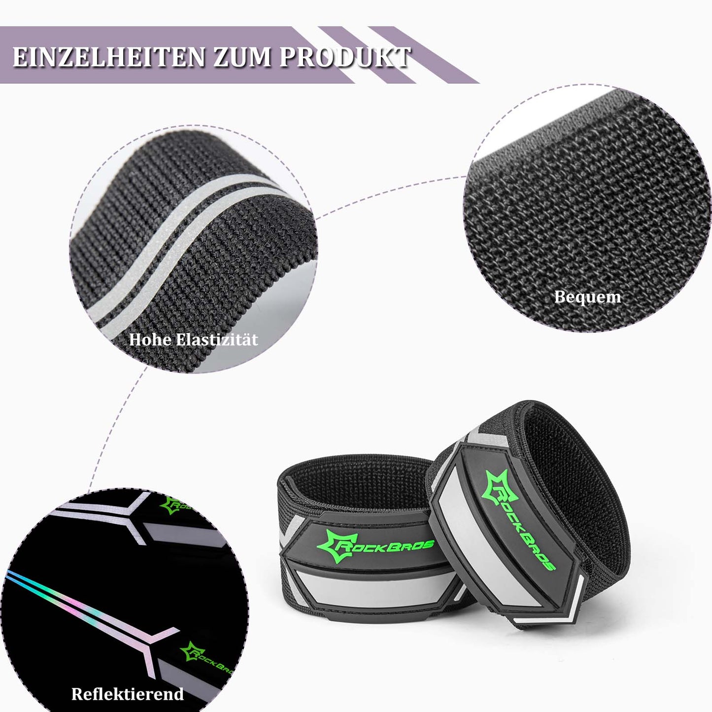 ROCKBROS Reflektorbänder Hosenband mit Klettverschluss 1 Paar Schwarz