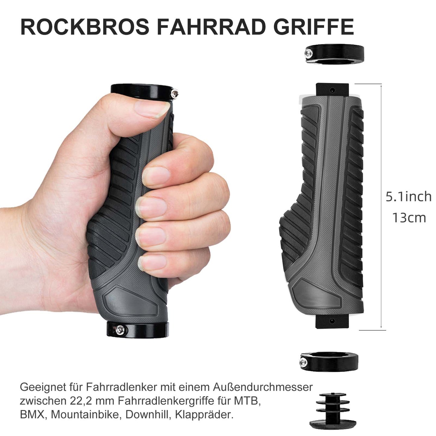 ROCKBROS reiðhjólahandföng úr gúmmíi með læsingarhönnun fyrir fjallahjól