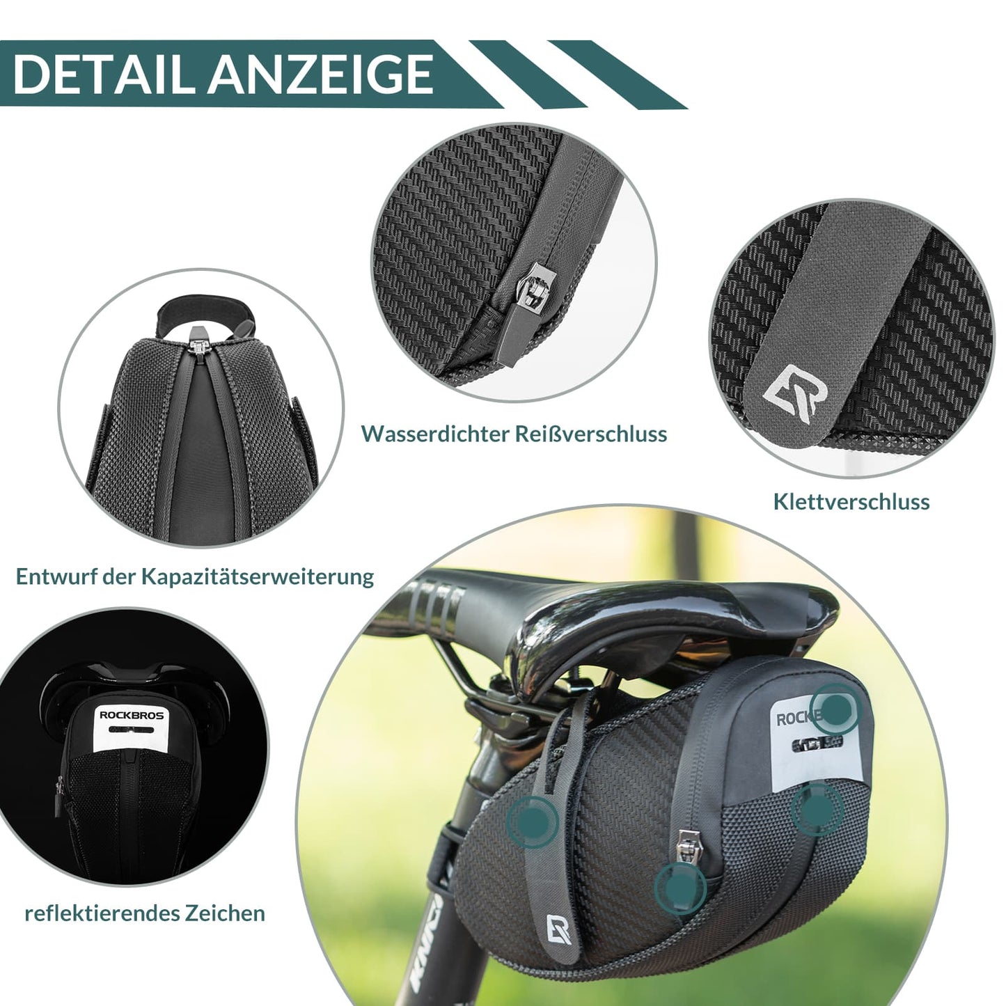 ROCKBROS Satteltasche für MTB Rennrad Werkzeugtasche mit Rücklichthalter