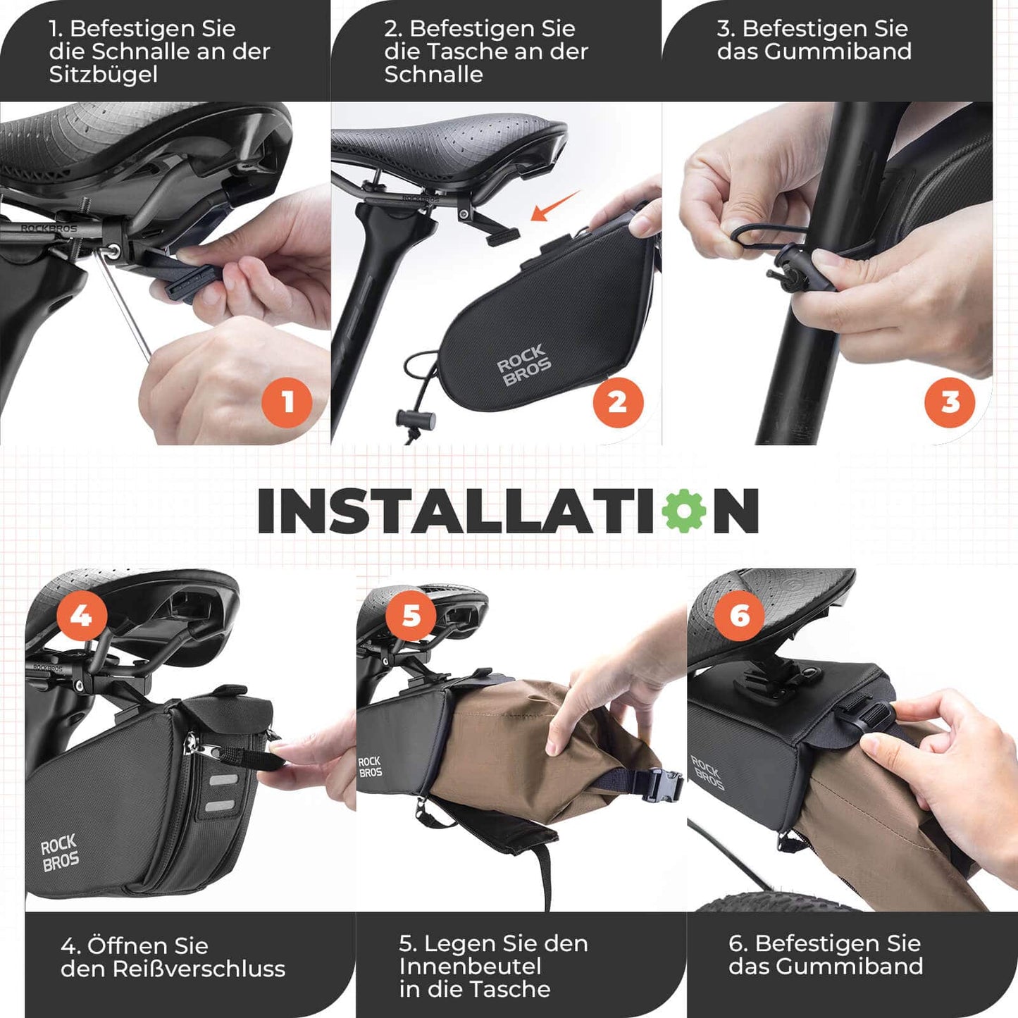 ROCKBROS Satteltasche Wasserdichte Fahrradtasche Erweiterbar mit Innentasche