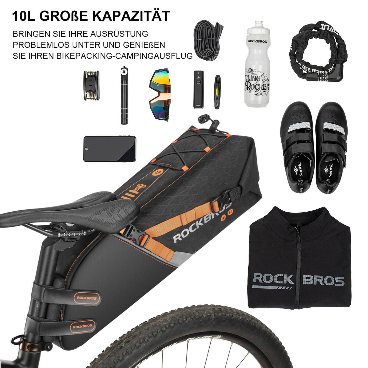 ROCKBROS Satteltasche wasserdichte Fahrradtasche für MTB Rennrad10L