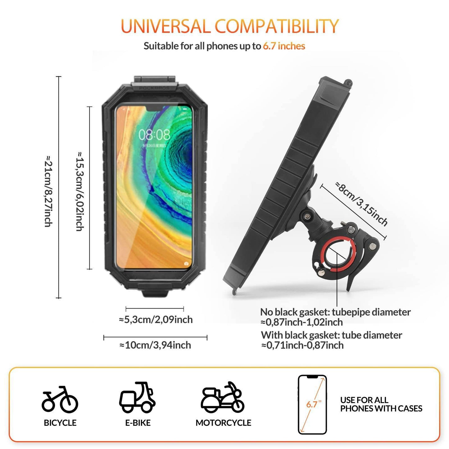 ROCKBROS Smartphone Halterung 360° Drehbar für 6,8 Zoll Smartphone