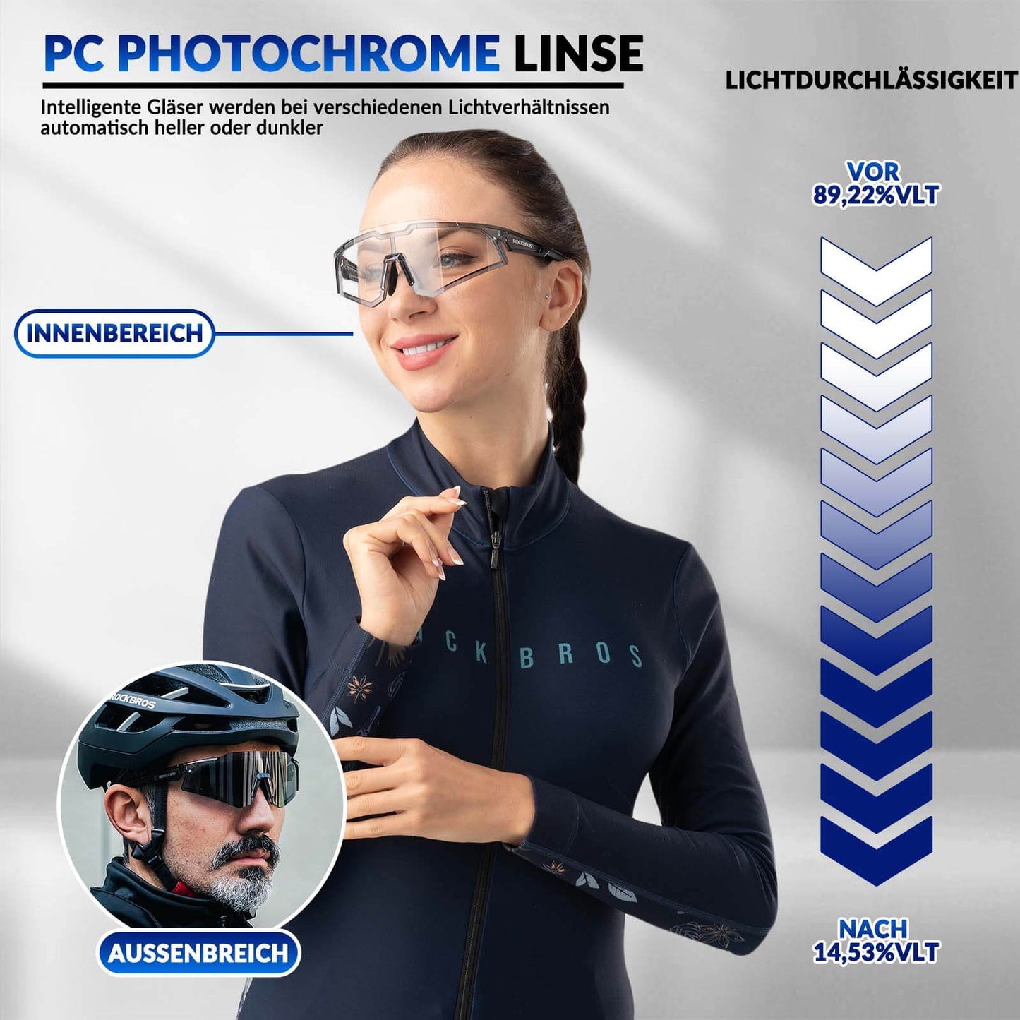 ROCKBROS Sonnenbrille Fahrradbrille Selbsttönend Outdoor UV400 Schutz