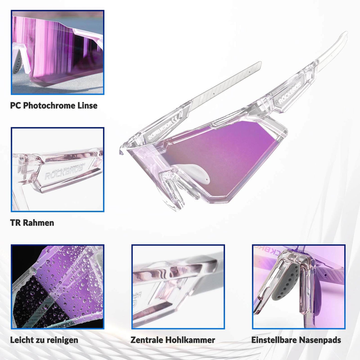 ROCKBROS Sonnenbrille Fahrradbrille Selbsttönend Outdoor UV400 Schutz