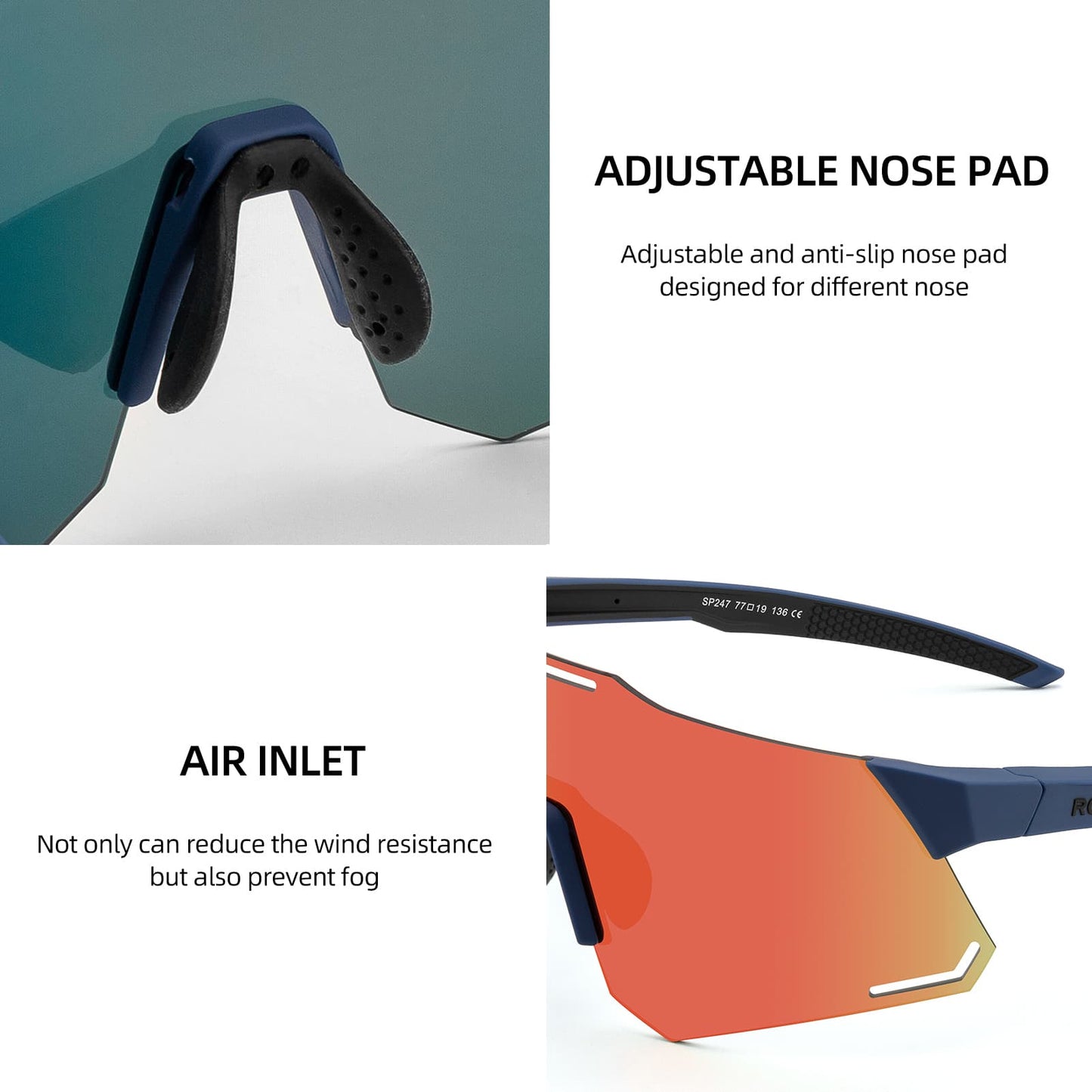 ROCKBROS sólgleraugu með UV400 vörn fyrir hjólreiðar fyrir konur/karla