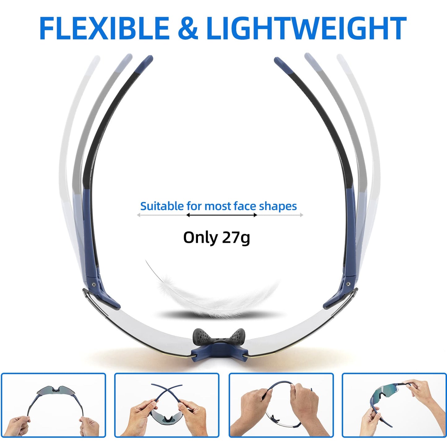 ROCKBROS sólgleraugu með UV400 vörn fyrir hjólreiðar fyrir konur/karla