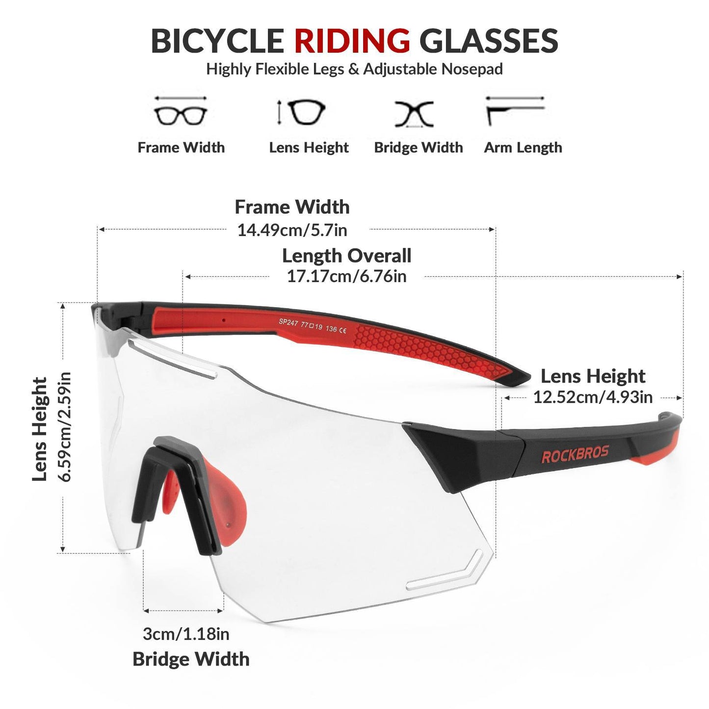 ROCKBROS sólgleraugu með UV400 vörn fyrir hjólreiðar fyrir konur/karla