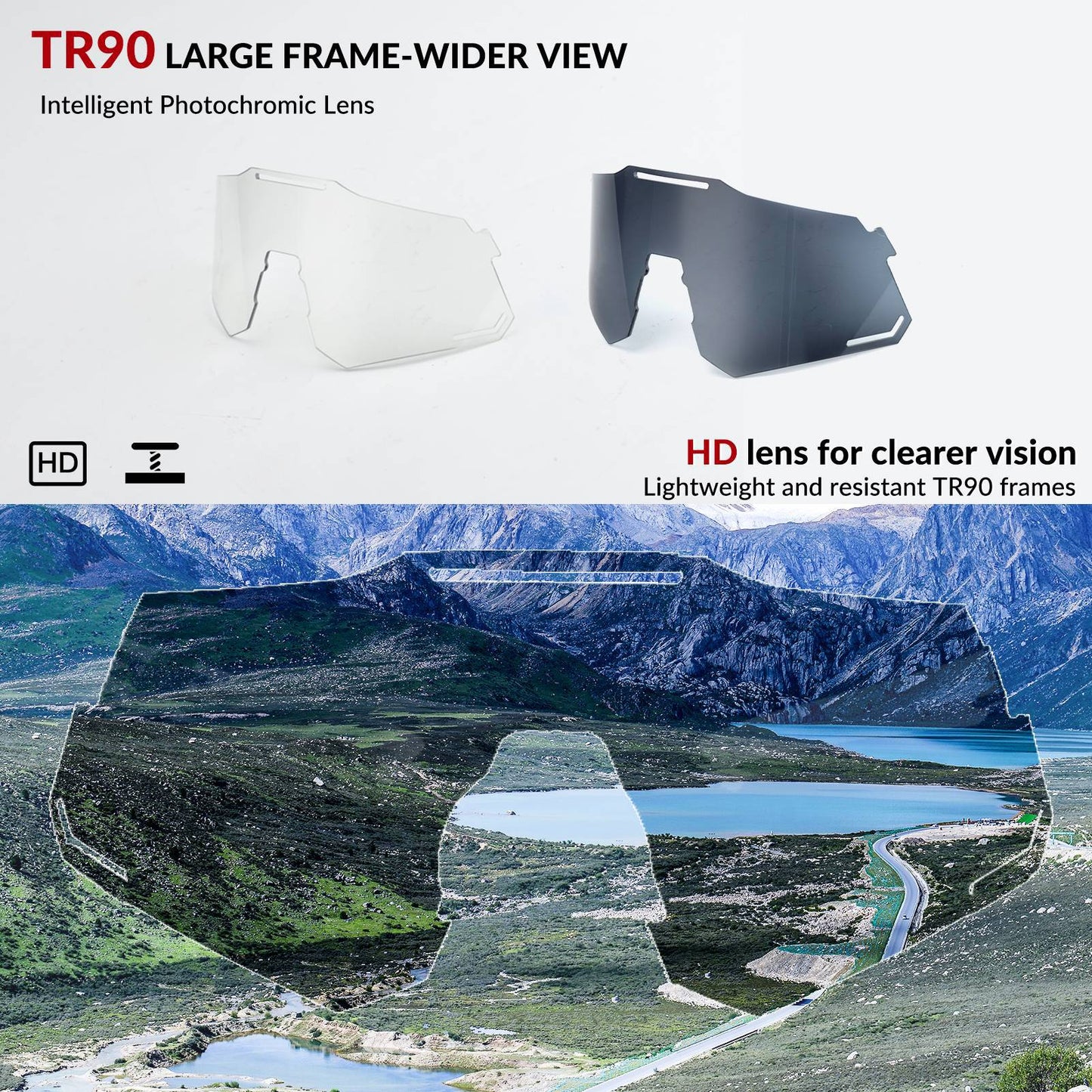 ROCKBROS sólgleraugu með UV400 vörn fyrir hjólreiðar fyrir konur/karla