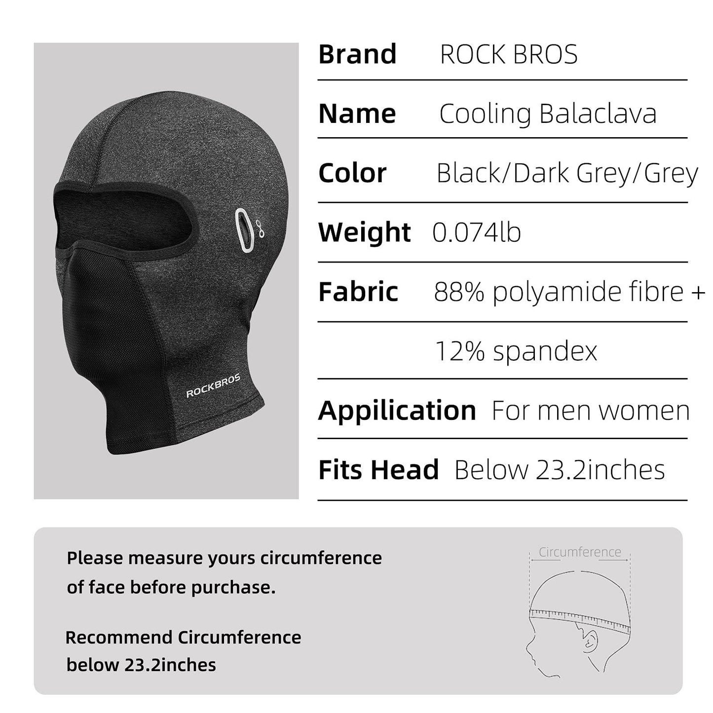 ROCKBROS Balaklava Bandana UPF 50+ Teygjanlegur fjölnota trefill Unisex 