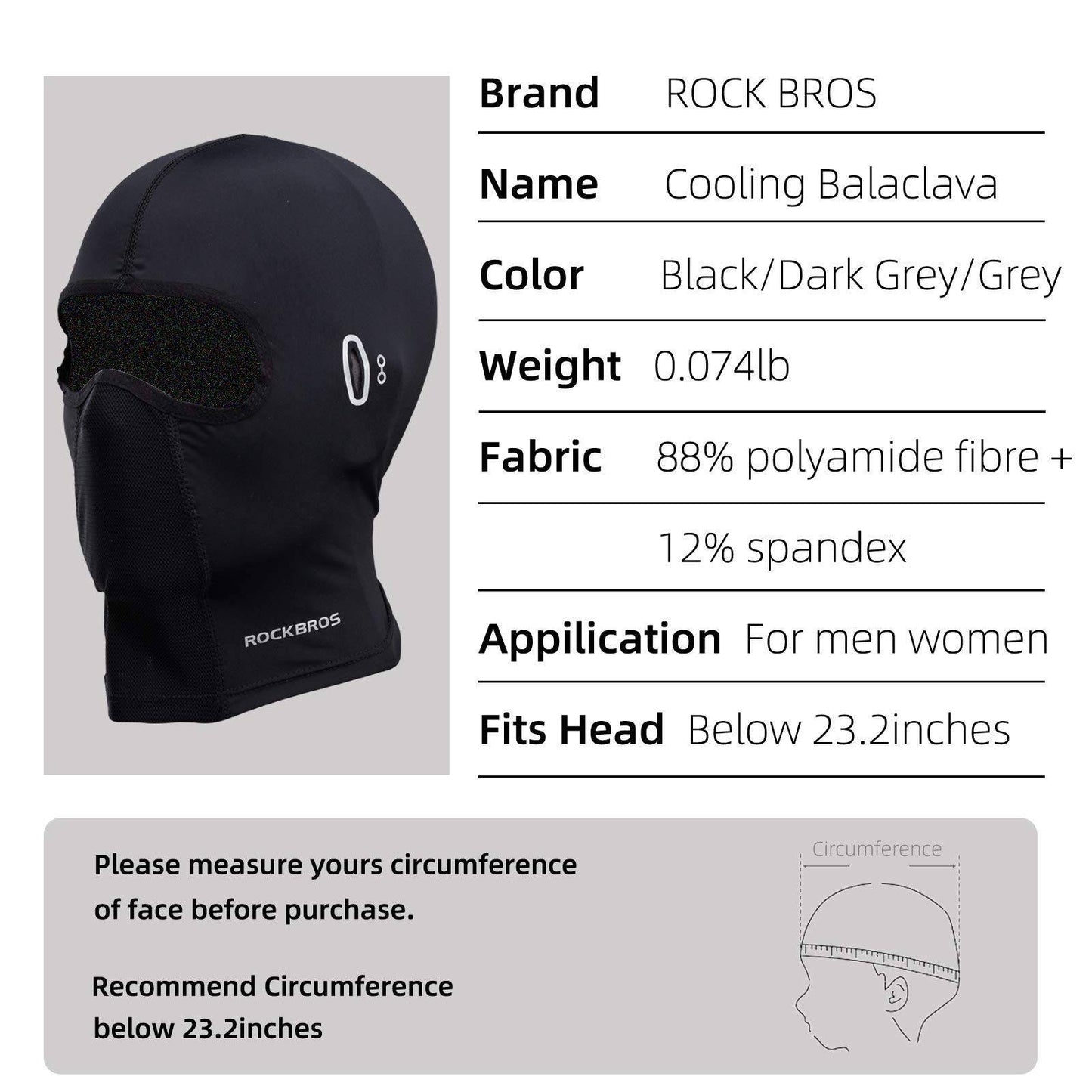 ROCKBROS Balaklava Bandana UPF 50+ Teygjanlegur fjölnota trefill Unisex 