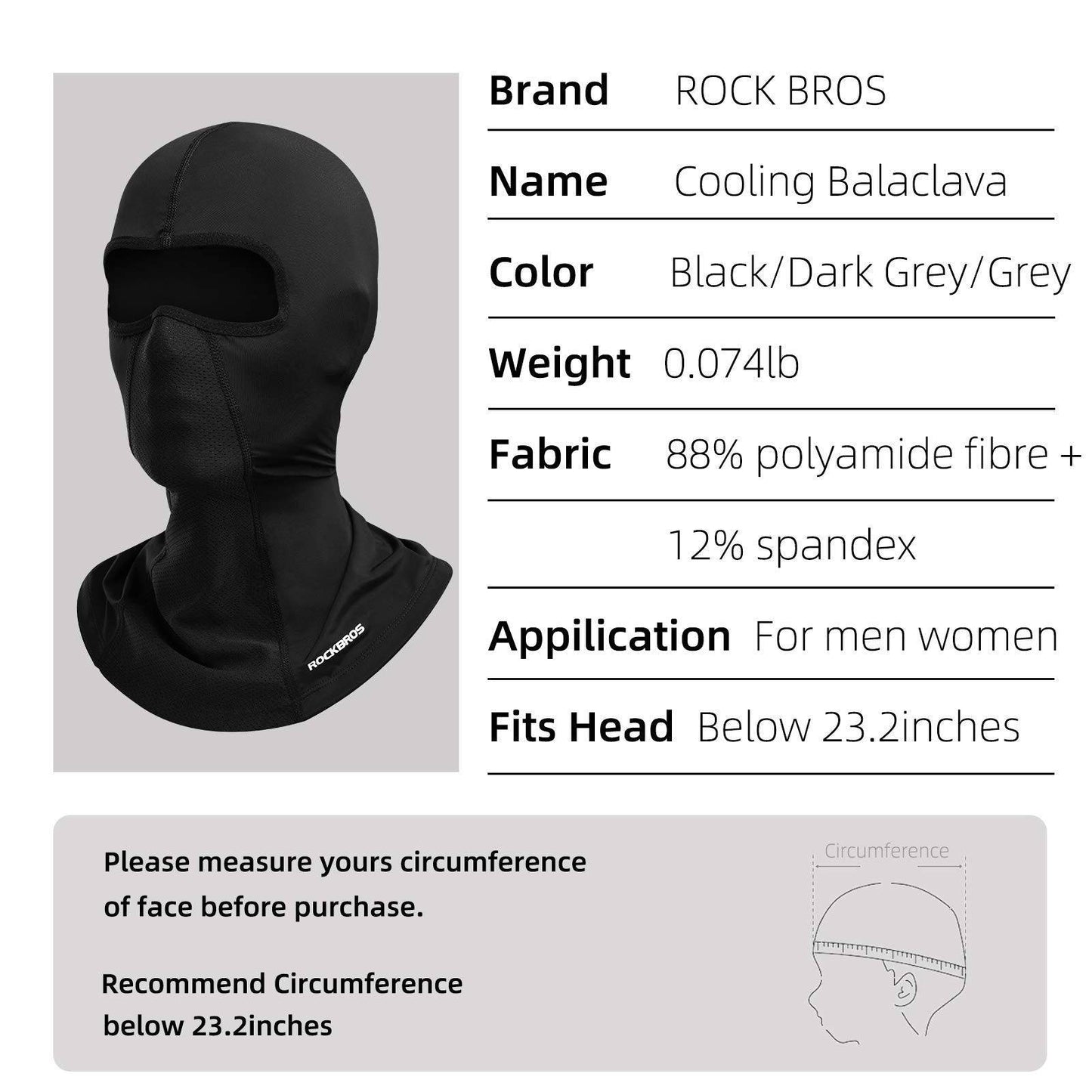 ROCKBROS Balaklava Bandana UPF 50+ Teygjanlegur fjölnota trefill Unisex 