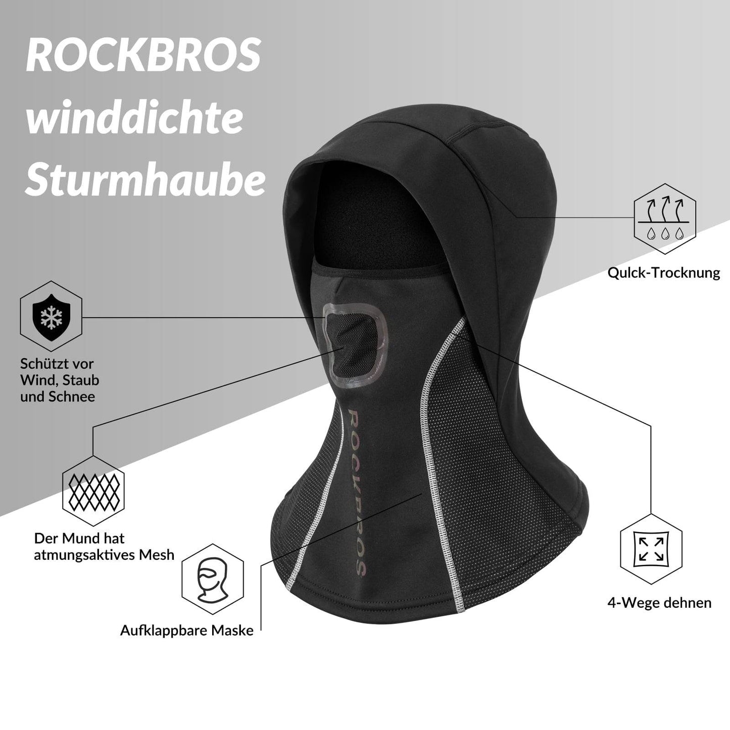 ROCKBROS Balaclava with breathable mesh for outdoor sports, unisex