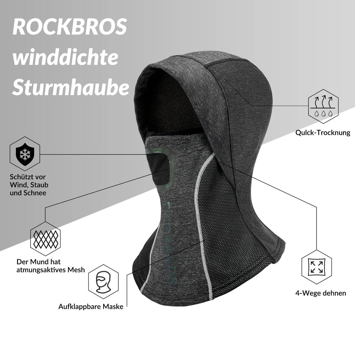 ROCKBROS Balaclava with breathable mesh for outdoor sports, unisex