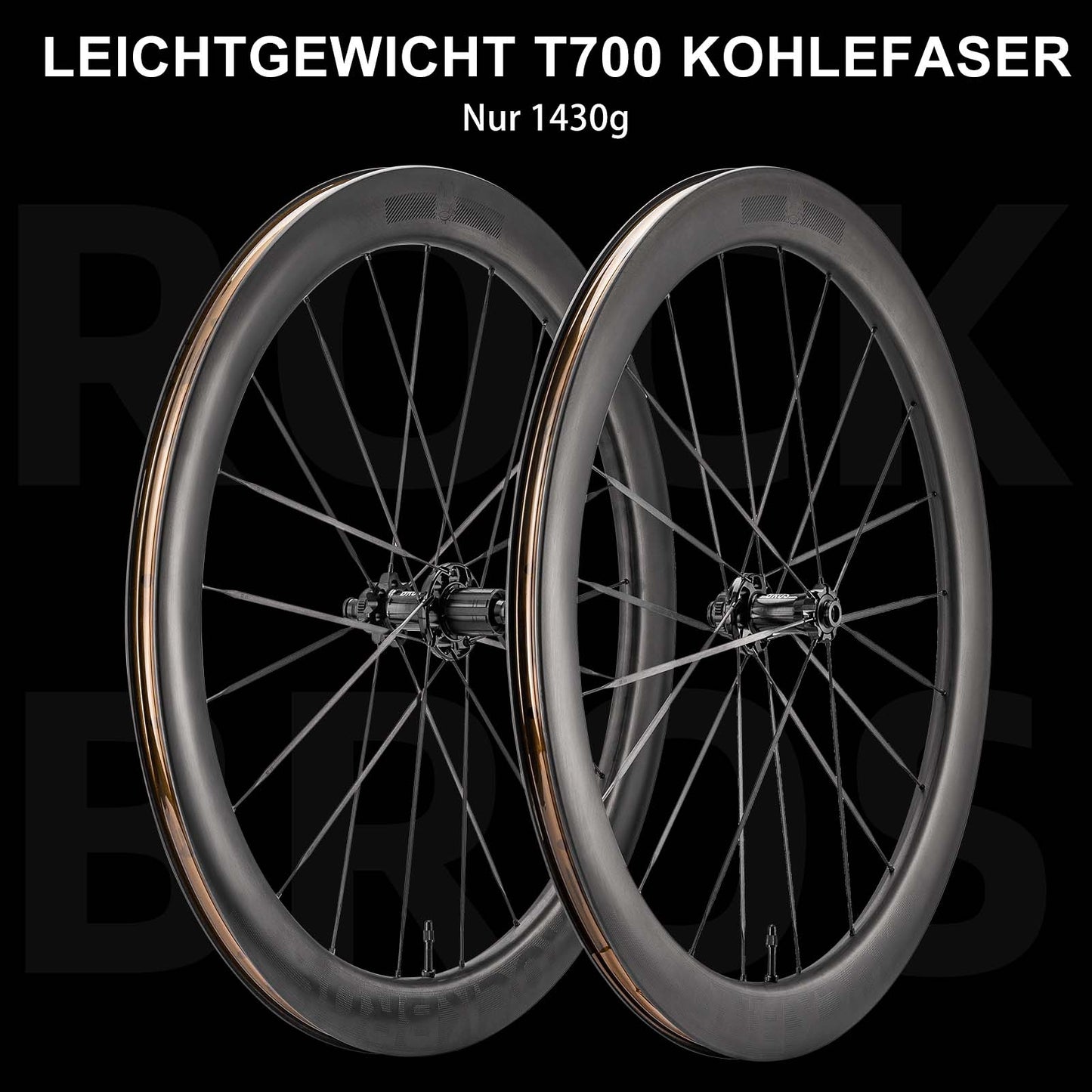 ROCKBROS T700 Carbon Laufradsatz 55mm Scheibenbremse Steckachse Laufrad Set für Rennrad Inklusive Vakuum-Reifenkissen