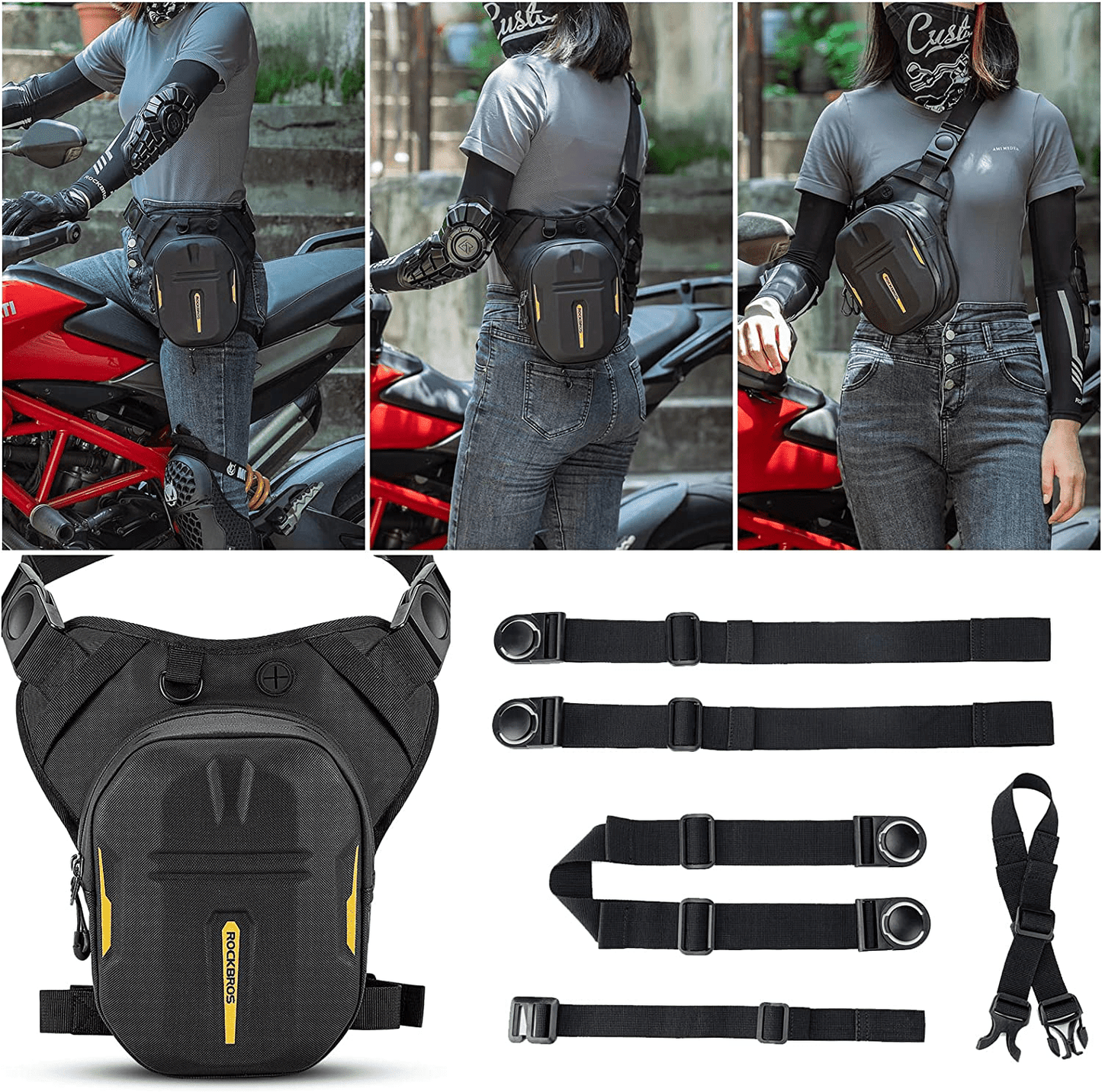 ROCKBROS Magnetic Tank Bag for Motorcycles, Leg Bag with Shoulder Strap