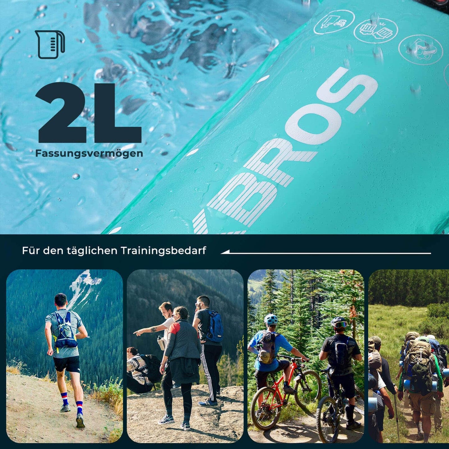 ROCKBROS Trinkblase 2L mit Trinkschlauch Leichte TPU Wasserblase