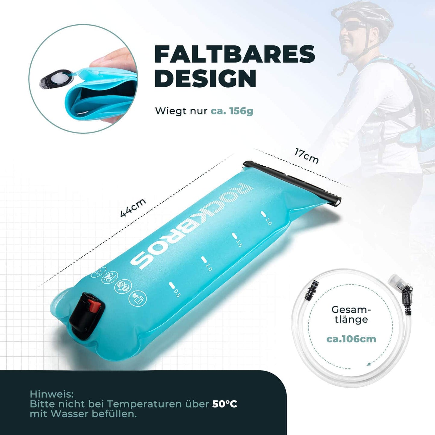 ROCKBROS Trinkblase 2L mit Trinkschlauch Leichte TPU Wasserblase