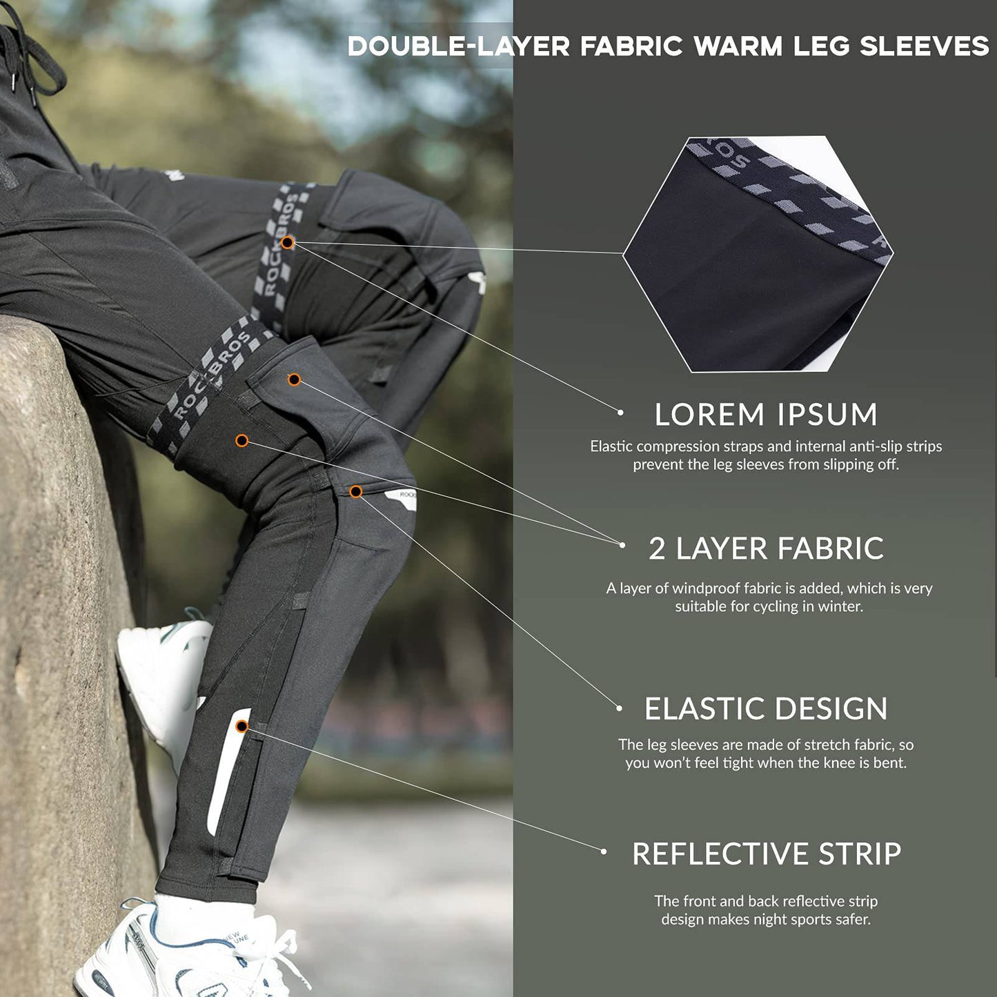 Legghlífar fyrir unisex gerðir, vindheldar, hlýjar, svartar, stærðir 4XL 