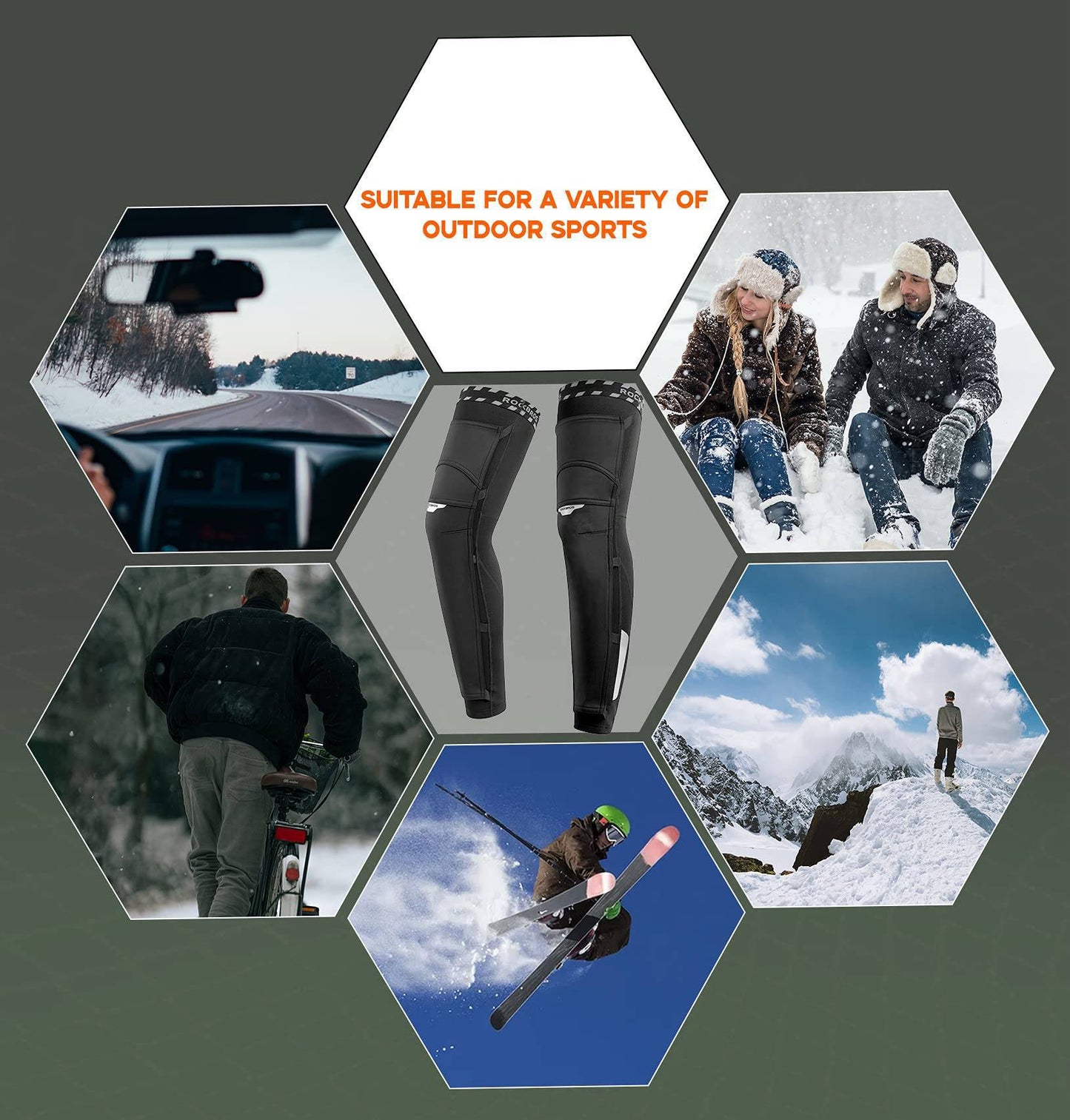 Legghlífar fyrir unisex gerðir, vindheldar, hlýjar, svartar, stærðir 4XL 